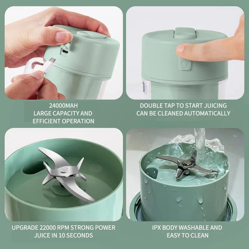 Portable Mini USB Rechargeable Juicer Blender with 6 Rotating Blades and Straw Cup