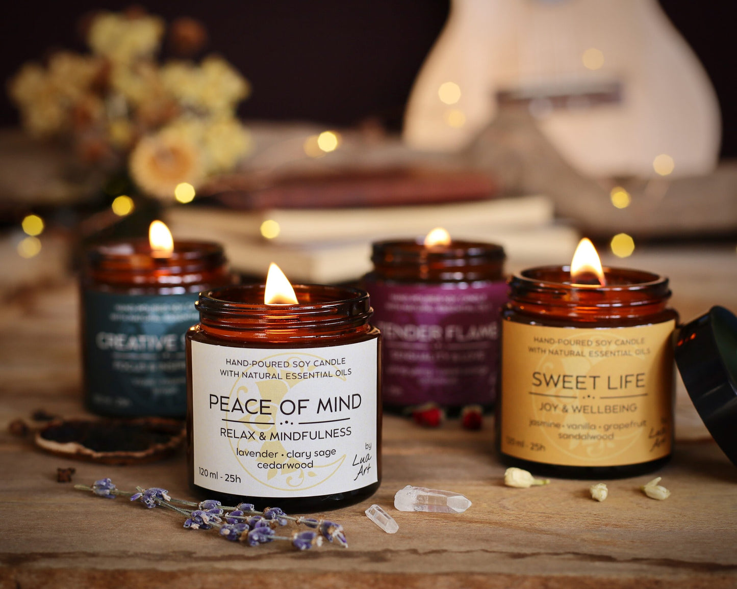 Pack of 4 Scented Candles in Mini Glass Jar with Lid, 2.5-inch - Long-Lasting Fragrance, Even Burn
