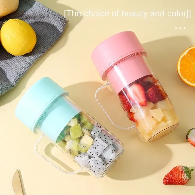 Portable Mini USB Rechargeable Juicer Blender with 6 Rotating Blades and Straw Cup