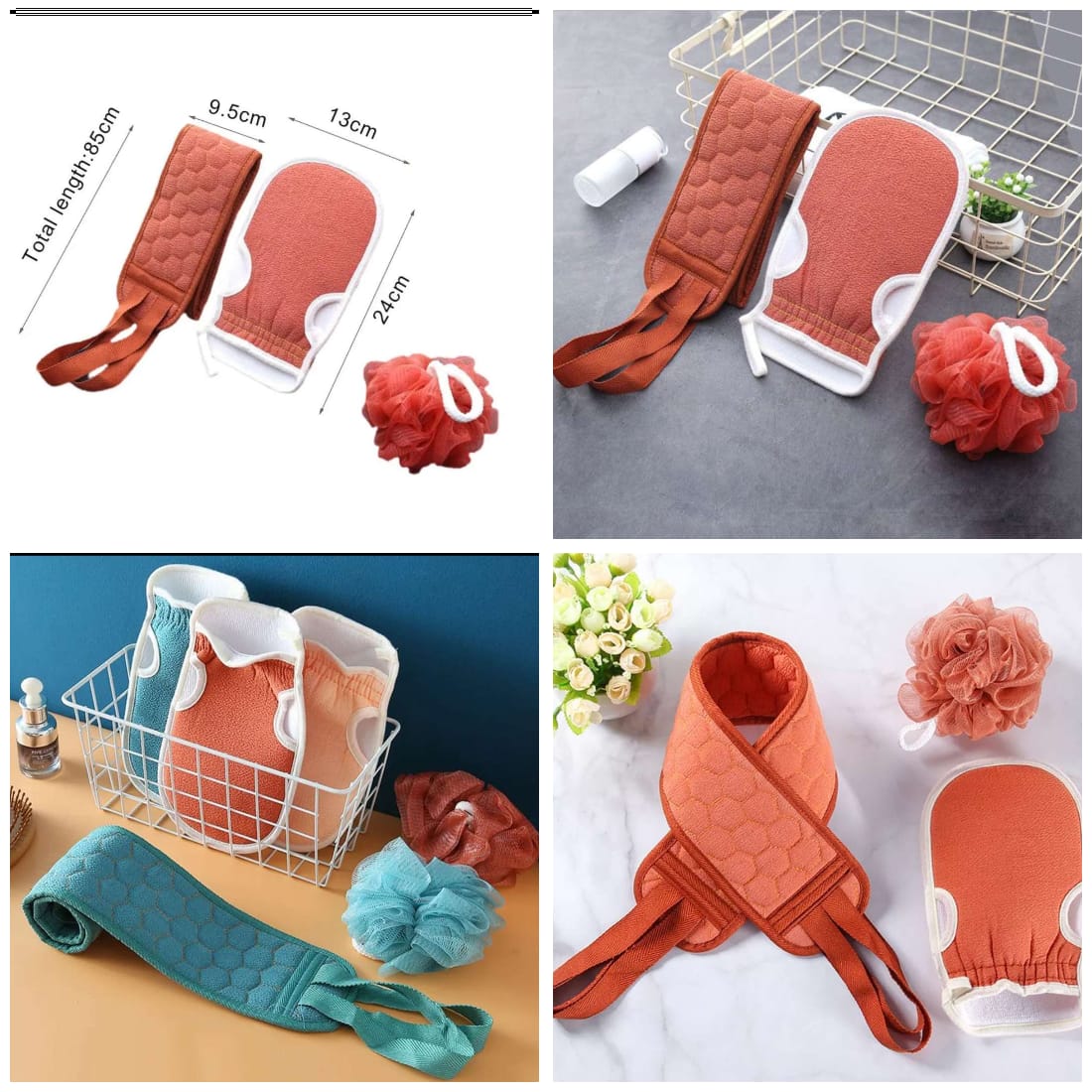 Imported 3 pcs Set of Shower & Bath Kit For Proper Body Hygiene 1 Bath Glove, 1 Bath Shower Ball and 1 Premium Back Scrubber