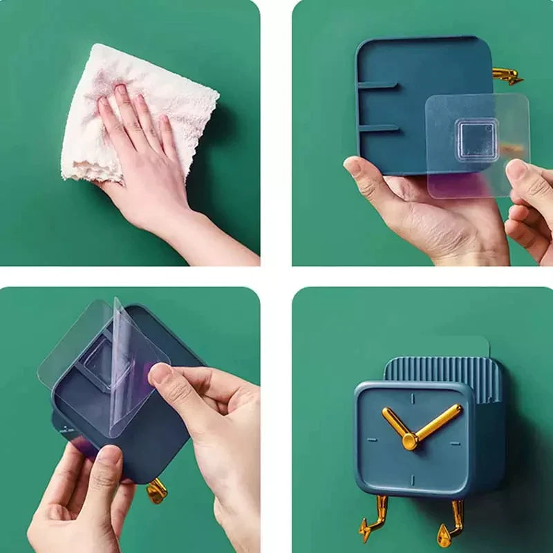 (Pack of 2) Creative Clock Wall Hanging Storage Box with Hook