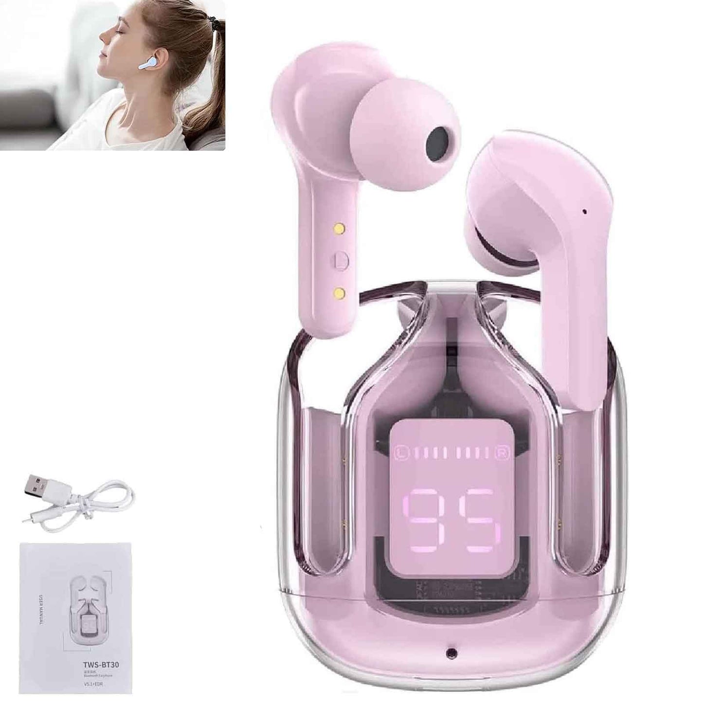 Transparent Crystal Bluetooth Wireless Earbuds for Clear Loud & Distortion Free Sound Best Quality