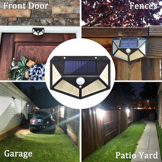 Solar Wall Light with 100 LEDs and Wireless Solar Motion Sensor Security Lights