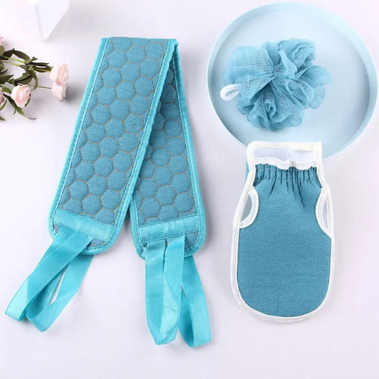 Imported 3 pcs Set of Shower & Bath Kit For Proper Body Hygiene 1 Bath Glove, 1 Bath Shower Ball and 1 Premium Back Scrubber