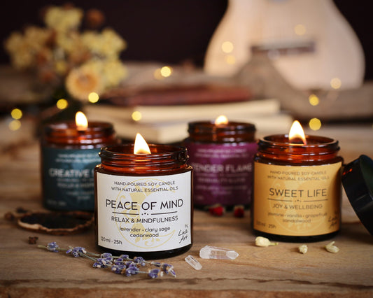 Pack of 4 Scented Candles in Mini Glass Jar with Lid, 2.5-inch - Long-Lasting Fragrance, Even Burn