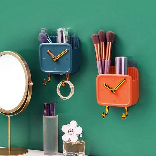 (Pack of 2) Creative Clock Wall Hanging Storage Box with Hook