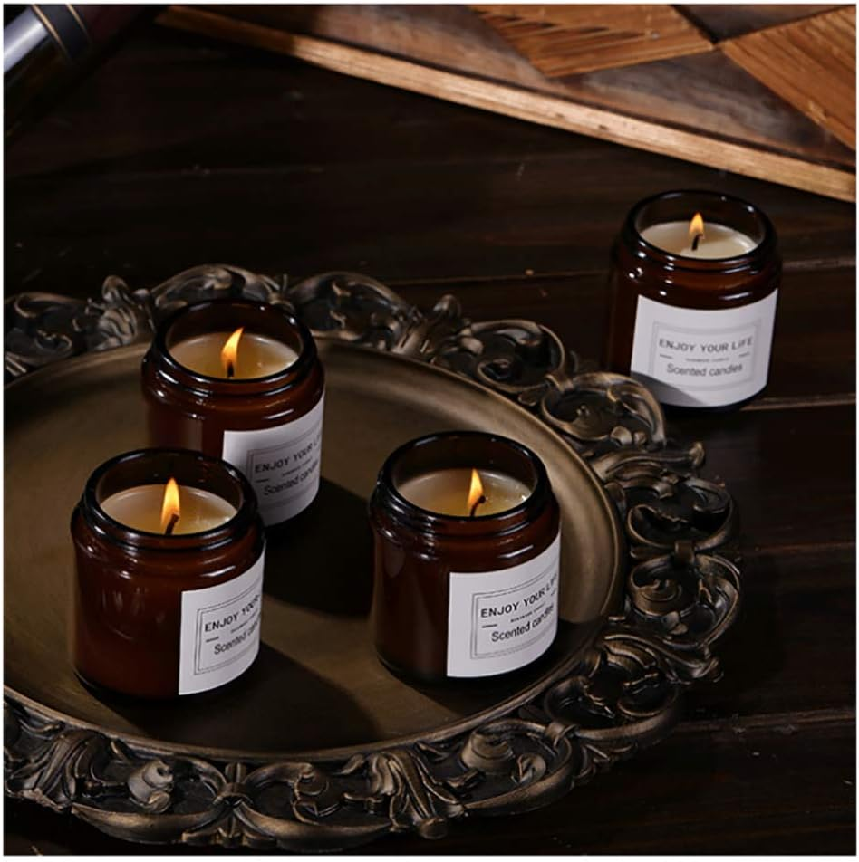 Pack of 4 Scented Candles in Mini Glass Jar with Lid, 2.5-inch - Long-Lasting Fragrance, Even Burn