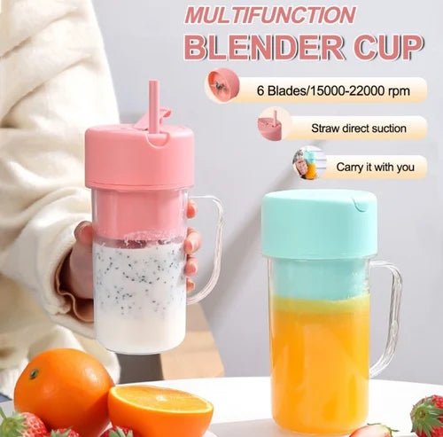 Portable Mini USB Rechargeable Juicer Blender with 6 Rotating Blades and Straw Cup